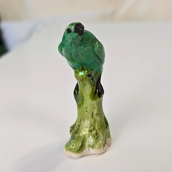 Chinese Miniature Glazed Mud Bird Parrot Green Vintage 3" - Picture 2 of 11